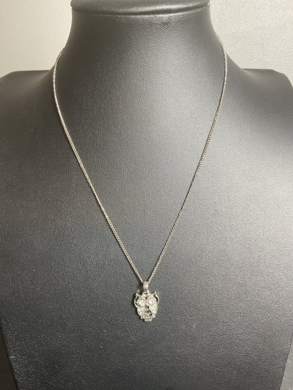 Vintage Y2K Silver Owl Pendant Necklace Rhinestone Grunge Goth Whimsigoth Boho